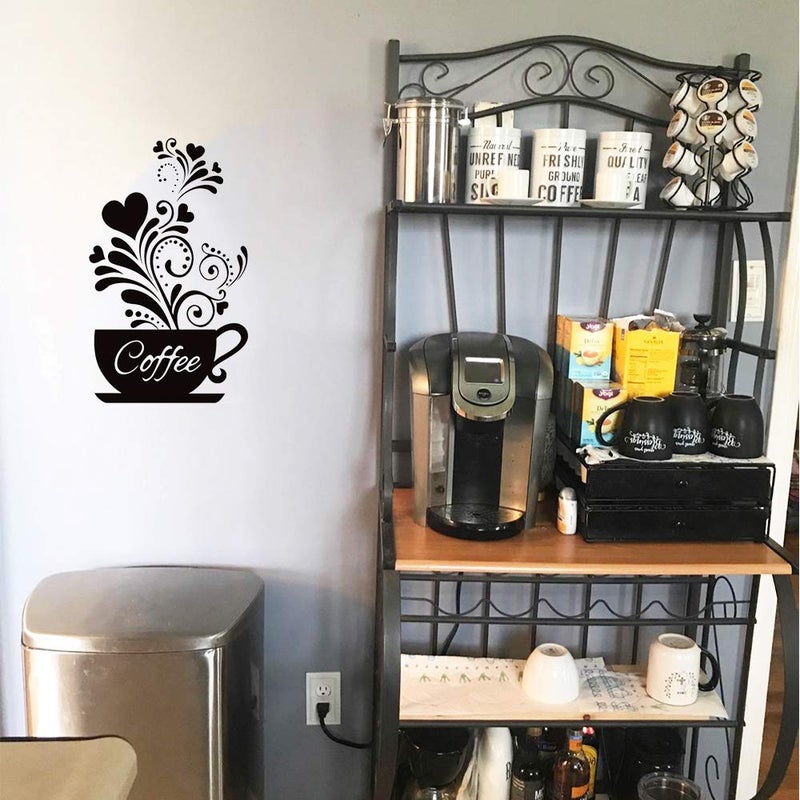 SITAKE â€œCoffee Cup + Flowerâ€ Wall Decor Sticker, Black Coffee Decor for Coffee Bar and Station, Removable Kitchen Signs for Kitchen Decorations Wall, 11.8 x 18.9 Inch - Image 4